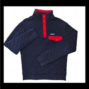Patagonia Men’s LRG Navy Red Trim Organic Cotton Sweater Quilt Snap-T Pullover
